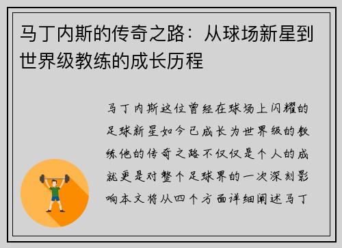 马丁内斯的传奇之路：从球场新星到世界级教练的成长历程